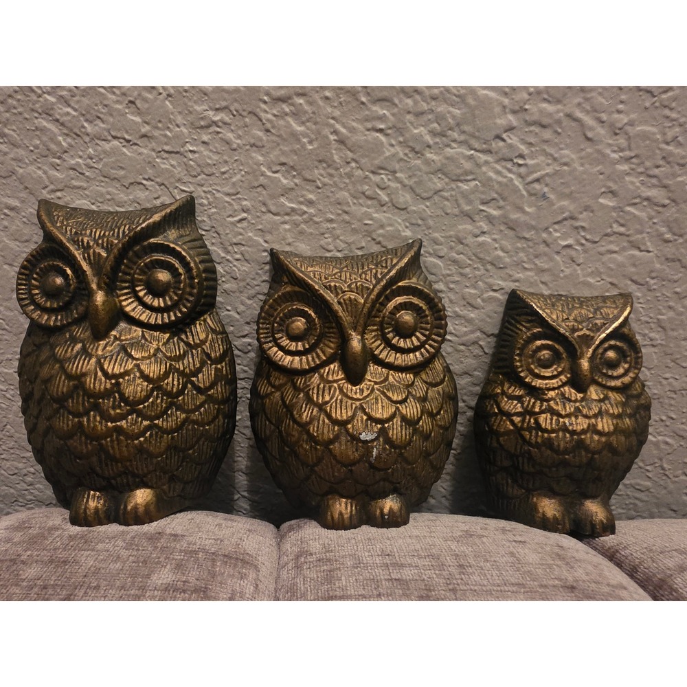 Vintage Metal Owl Wall Decor Set of 3 Mid Century Modern MCM Figurines